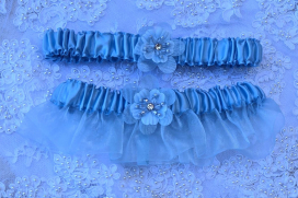 Blue Satin & Organza Garter Set